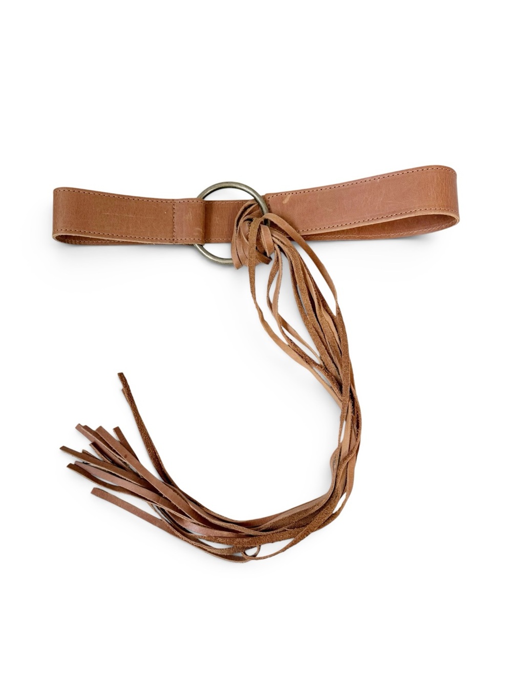 ADA Esme Leather Fringe Ring Waist Belt Tan O/S